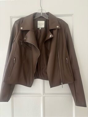 bagatelle Brown Faux Leather Asymmetrical Moto Jacket